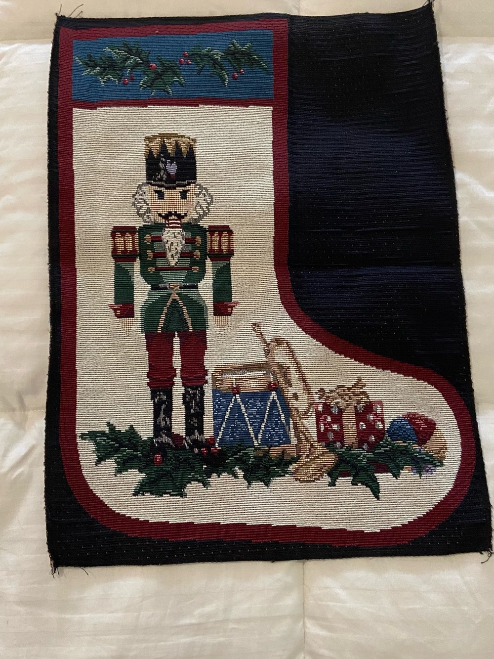 Vintage Christmas Nutcracker Stocking Tapestry Panel Fabric 18” x 12” Holiday Cr